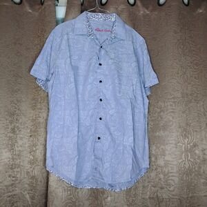 Robert Graham Jacquard Short Sleeve Shirt Mens Large Purple Floral Print